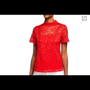 Lace mock neck illusion top